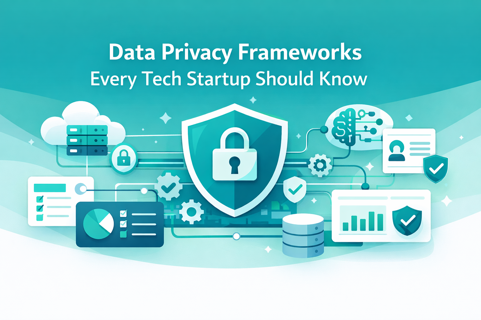 Diagram showing data privacy frameworks applied across cloud systems, AI pipelines, and secure data flows