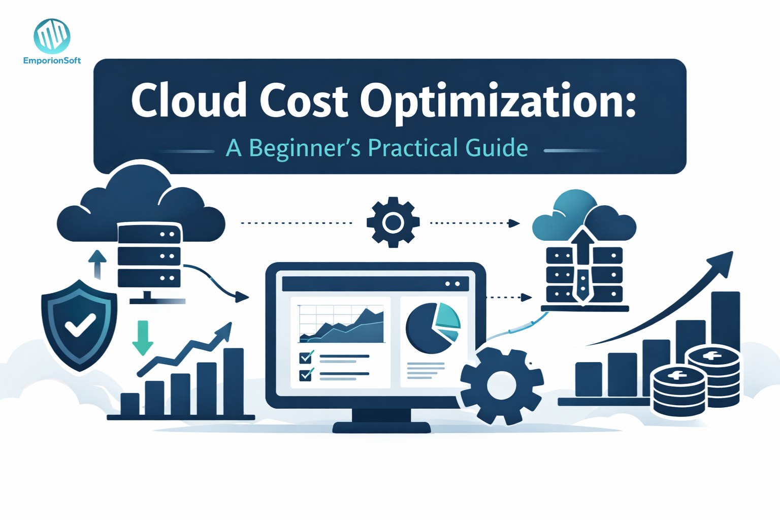 Diagram showing cloud cost optimization through resource usage analysis, cost dashboards, and infrastructure efficiency across cloud platforms