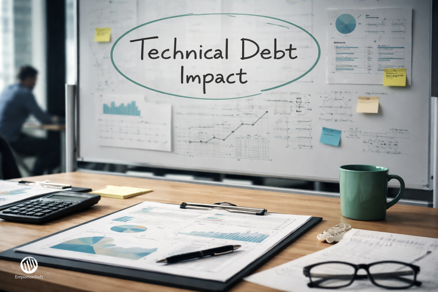 Diagram illustrating technical debt financial impact on long-term software cost and scalability
