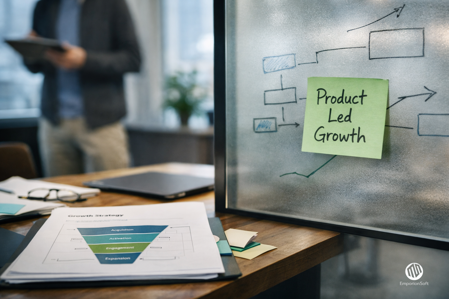 Diagram illustrating a product led growth strategy funnel from onboarding to expansion in a modern SaaS product